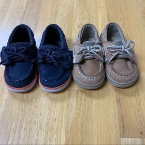 Sperry size 3M, 2 pairs of slip on shoes in navy and tan